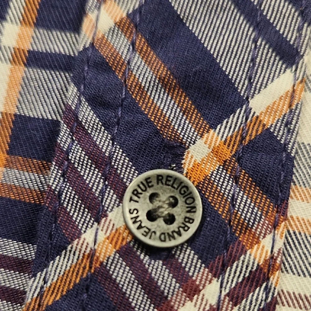 True Religion Plaid Shirt‎ Blue and White Button Down Shirt Mens 3XL